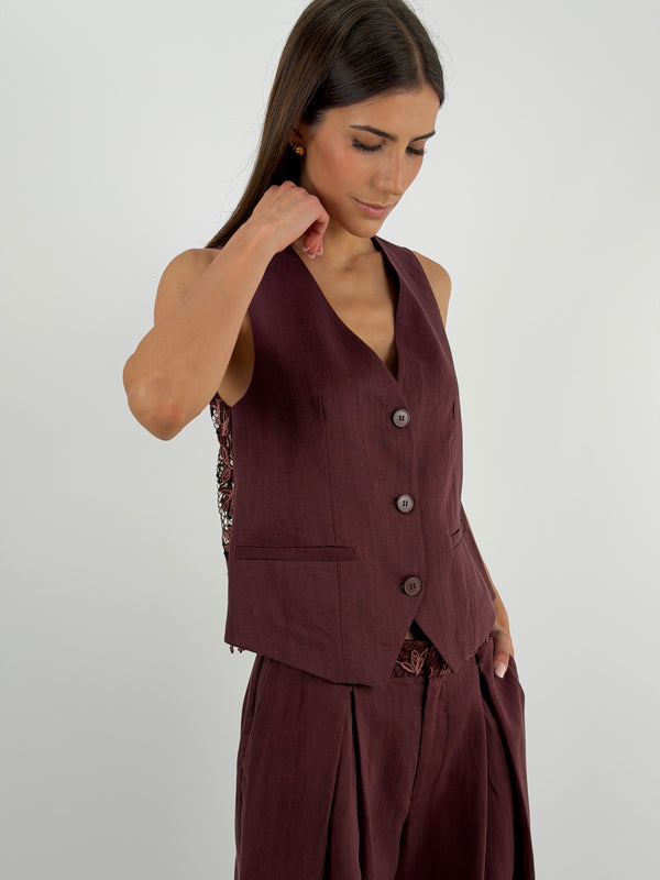 Set Gilet e Pantalone Bordeaux con Pizzo Lumina