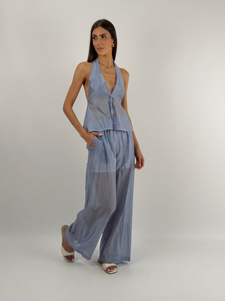 Set Top e Pantalone a Righe Azzurro Lumina