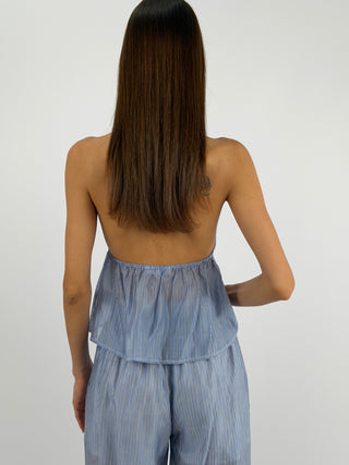 Set Top e Pantalone a Righe Azzurro Lumina