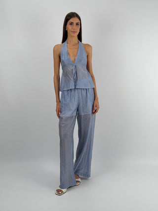 Set Top e Pantalone a Righe Azzurro Lumina