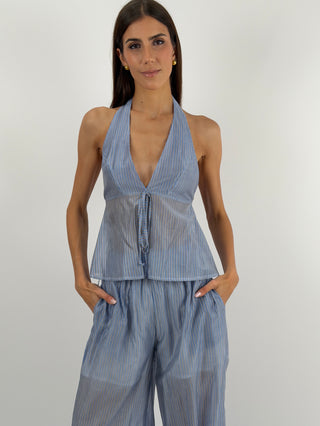 Set Top e Pantalone a Righe Azzurro Lumina