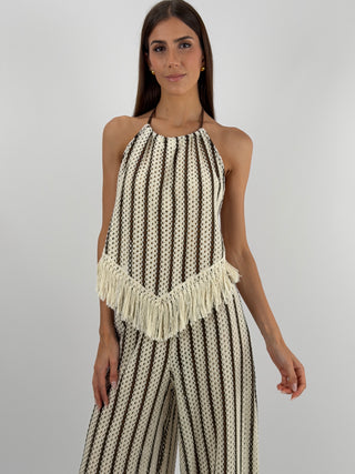Set Top e Pantalone con Frange a Righe Lumina