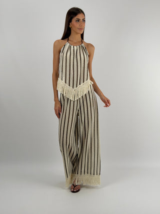 Set Top e Pantalone con Frange a Righe Lumina