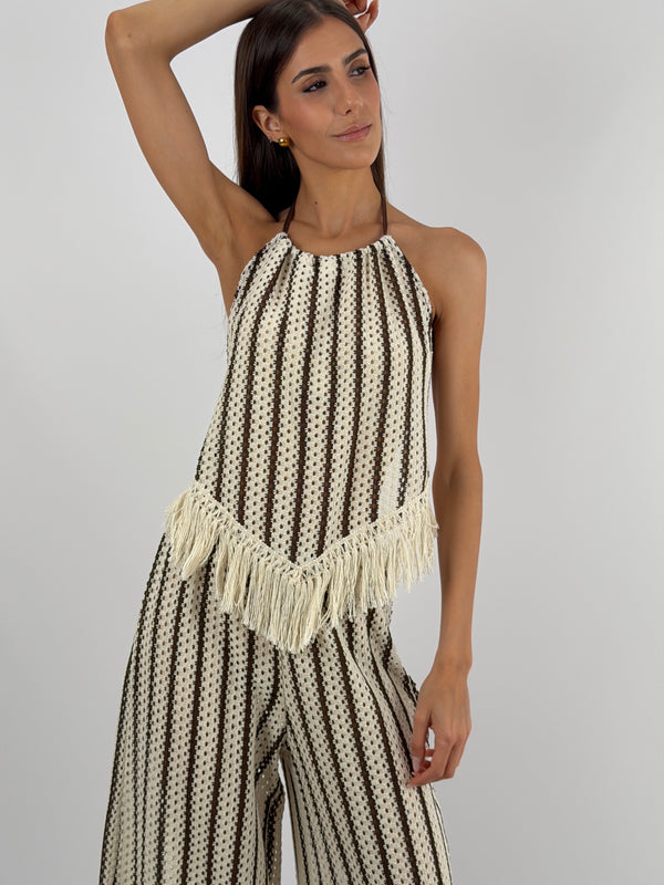 Set Top e Pantalone con Frange a Righe Lumina