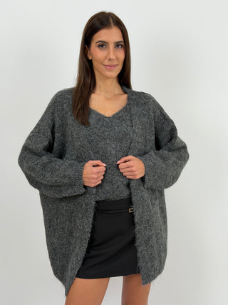 Twin Set in Maglia con Top e Cardigan Grigio