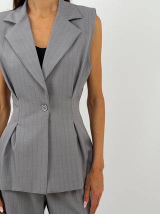 Completo Gessato con Gilet Grigio