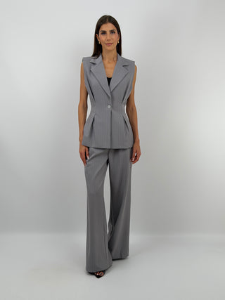 Completo Gessato con Gilet Grigio