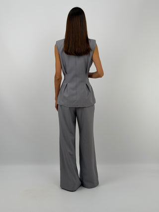 Completo Gessato con Gilet Grigio