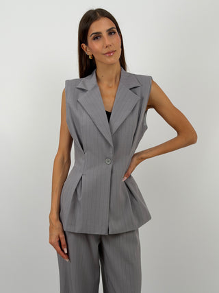 Completo Gessato con Gilet Grigio