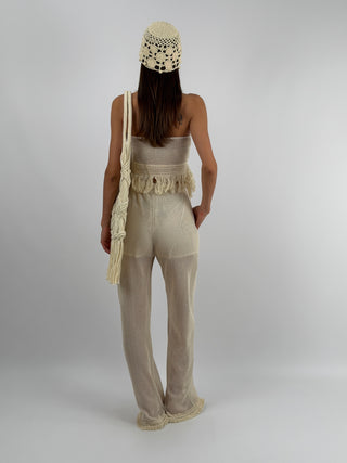 Set Top e Pantalone con Frange Beige Lumina