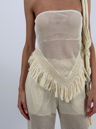 Set Top e Pantalone con Frange Beige Lumina