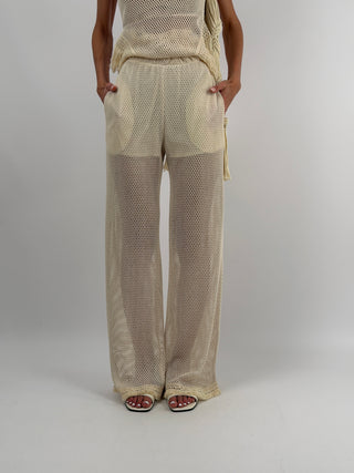 Set Top e Pantalone con Frange Beige Lumina