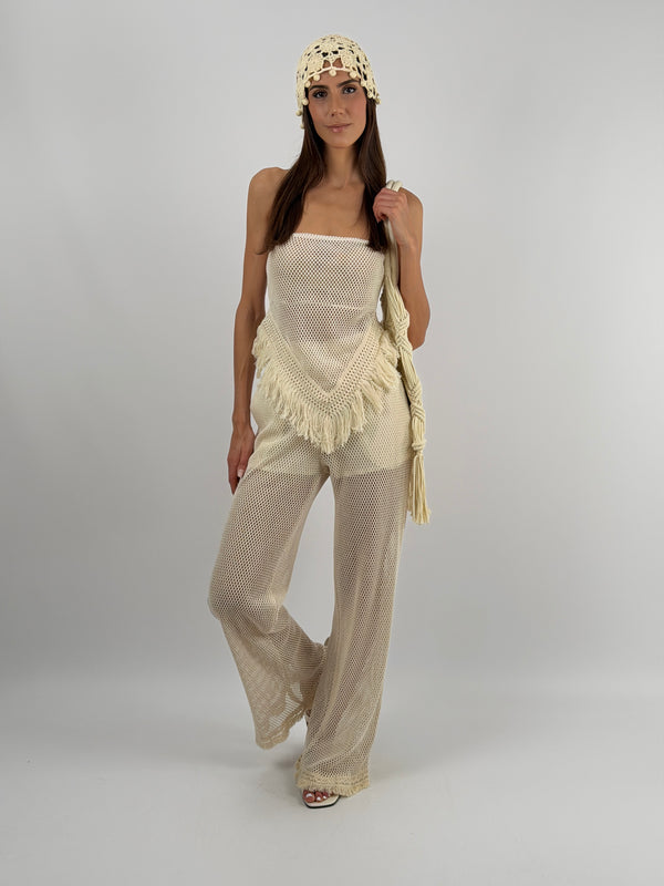 Set Top e Pantalone con Frange Beige Lumina