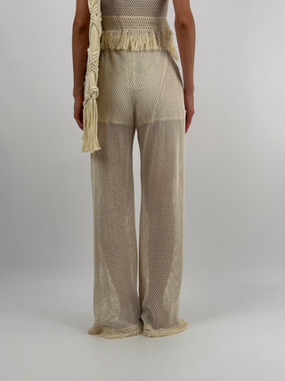 Set Top e Pantalone con Frange Beige Lumina