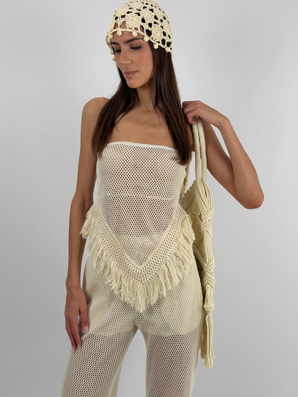 Set Top e Pantalone con Frange Beige Lumina