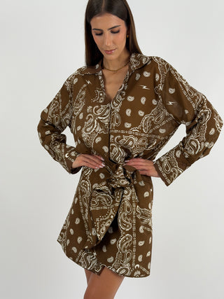 Set Camicia e Gonna con Fantasia Bandana Marrone