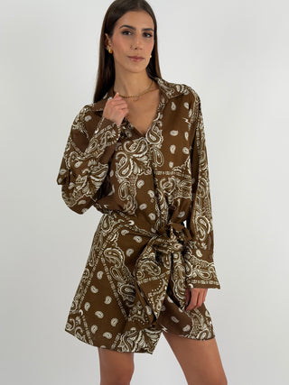 Set Camicia e Gonna con Fantasia Bandana Marrone