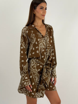 Set Camicia e Gonna con Fantasia Bandana Marrone
