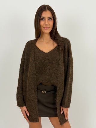 Twin Set in Maglia con Top e Cardigan Marrone