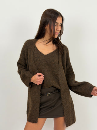 Twin Set in Maglia con Top e Cardigan Marrone