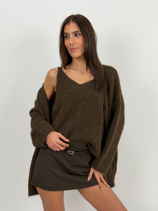 Twin Set in Maglia con Top e Cardigan Marrone