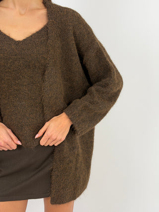 Twin Set in Maglia con Top e Cardigan Marrone