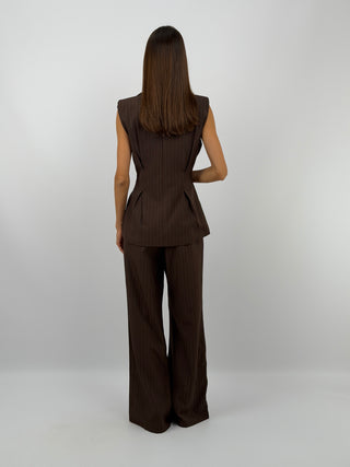 Completo Gessato con Gilet Marrone