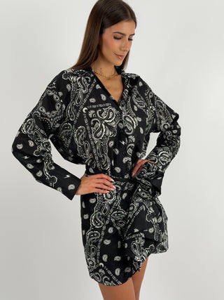 Set Camicia e Gonna con Fantasia Bandana Nero