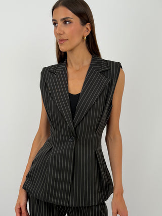 Completo Gessato con Gilet Nero