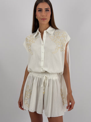 Set Camicia e Shorts con Ricamo Panna