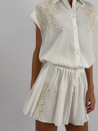 Set Camicia e Shorts con Ricamo Panna