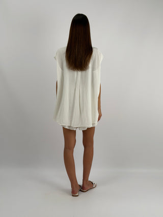 Set Camicia e Shorts con Ricamo Panna