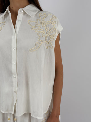 Set Camicia e Shorts con Ricamo Panna