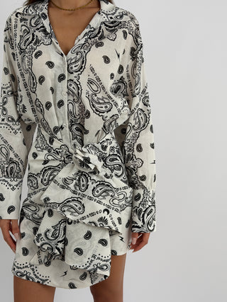 Set Camicia e Gonna con Fantasia Bandana Panna