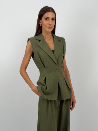 Completo Gessato con Gilet Verde