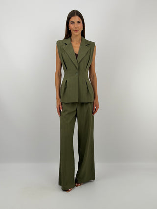 Completo Gessato con Gilet Verde