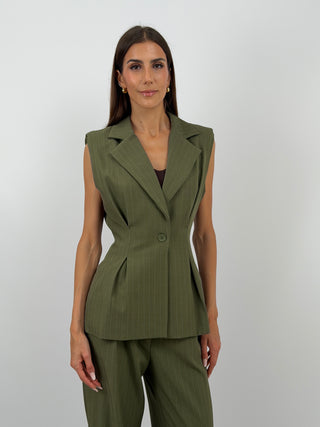 Completo Gessato con Gilet Verde