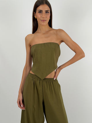 Set Top a Triangolo e Pantalone Verde Oliva