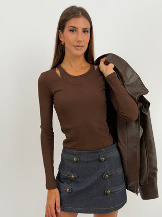 Set Maglia e Canotta a Costine Marrone - Set due pezzi marrone: maglia a maniche lunghe a costine e canotta abbinata. | Paloma Store