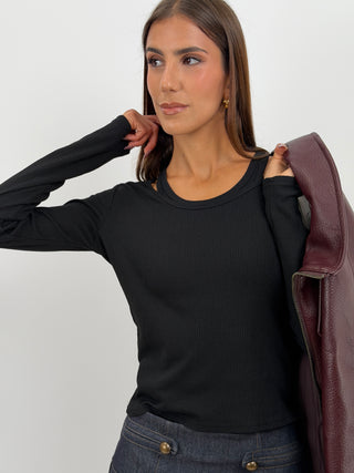 Set Maglia e Canotta a Costine Nero