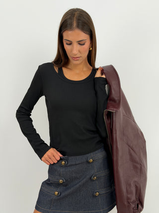Set Maglia e Canotta a Costine Nero