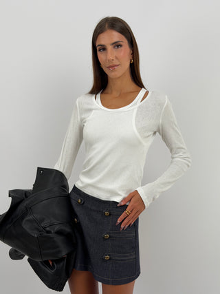 Set Maglia e Canotta a Costine Panna - Set due pezzi panna: maglia a maniche lunghe a costine e canotta abbinata. | Paloma Store