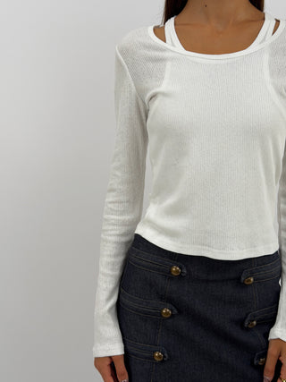 Set Maglia e Canotta a Costine Panna