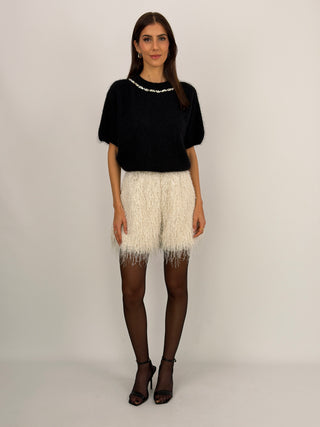 Pantaloncino con Piume Bianco