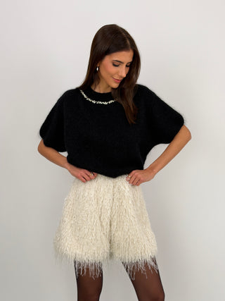 Pantaloncino con Piume Bianco