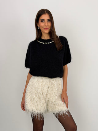 Pantaloncino con Piume Bianco