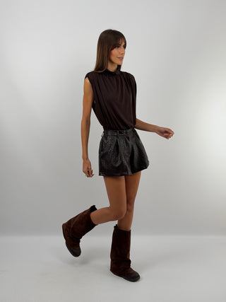 Short en Éco-Cuir Marron