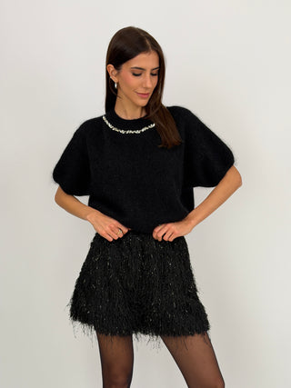 Pantaloncino con Piume Nero