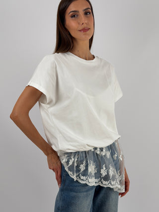 T-shirt Balloon con Pizzo Bianca Lumina
