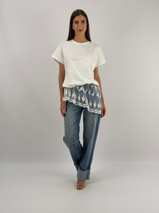 T-shirt Balloon con Pizzo Bianca Lumina